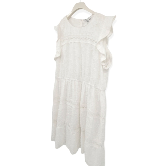 Gibson Latimer Off White Ruffle Crew Neck Sleeveless Crochet Dress XX-Large NWT - Picture 2 of 7